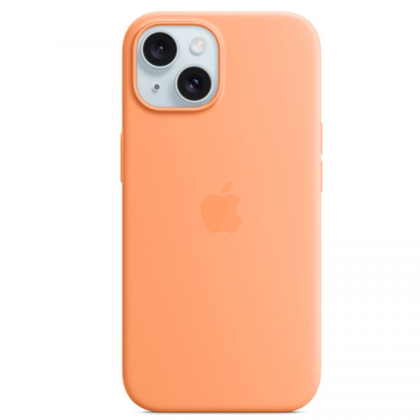 Apple Coque Silicone MagSafe iPhone 15 – Sorbet à l’Orange – Fiabilité et P