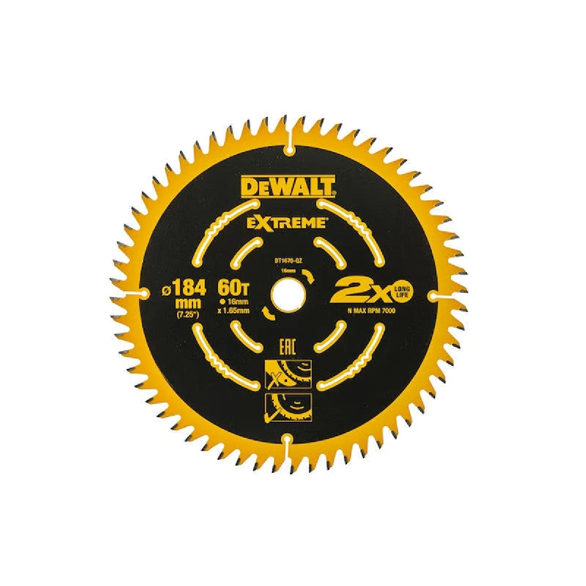 Dewalt Dt1670-Qz — Lame de Scie Circulaire 184 Mm 60 Dents Carbure pour Boi