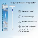 Nettoyeur de vitres télescopique 2-en-1 avec vaporisateur (145 cm) - Occamarket