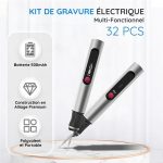 Kit de gravure électrique 32 pièces - Polyvalent pour bois/verre/métal, portable et précis - Occamarket