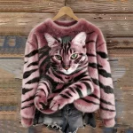 Sweat Plaid Peluche Motif Chat & Tigre - Occamarket