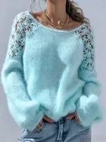 Pull Ajouré Épaules Dénudées en Dentelle - Occamarket