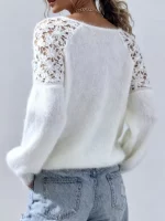 Pull Ajouré Épaules Dénudées en Dentelle - Occamarket