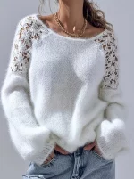 Pull Ajouré Épaules Dénudées en Dentelle - Occamarket