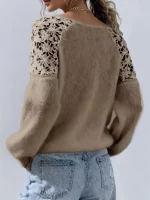 Pull Ajouré Épaules Dénudées en Dentelle - Occamarket