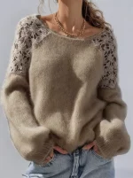 Pull Ajouré Épaules Dénudées en Dentelle - Occamarket