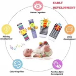 Lot de 4 chaussettes hochet bébé 0 à 12 mois en coton avec animaux, pour poignets et chevilles – Image 2