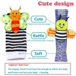 Lot de 4 chaussettes hochet bébé 0 à 12 mois en coton avec animaux, pour poignets et chevilles – Image 3