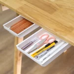 1pc White SelfAdhesive Storage Drawer Box Makeup Pencil Tray Desk Hidden Under Desk Stand Self-adhesive Under-drawer Storage Box – Image 2