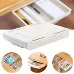 1pc White SelfAdhesive Storage Drawer Box Makeup Pencil Tray Desk Hidden Under Desk Stand Self-adhesive Under-drawer Storage Box