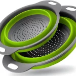 Green Single-Piece Collapsible Silicone Strainer - Multi-Purpose Colander for Pasta Fruits Vegetables Kitchen Travel