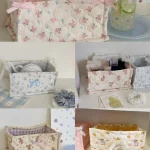Panier de Rangement Carré en Dentelle Fleurie – Organiseur de Bureau Matelassé Style Coréen – Image 4