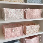 Panier de Rangement Carré en Dentelle Fleurie – Organiseur de Bureau Matelassé Style Coréen – Image 2