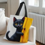 Tote Bag Chat Noir Élégant - Sac Fourre-Tout Pliable et Léger pour École, Travail et Voyage