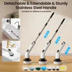 Brosse de Nettoyage Électrique 9-en-1 Sans Fil - Manche Télescopique, 8 Têtes Interchangeables – Image 4