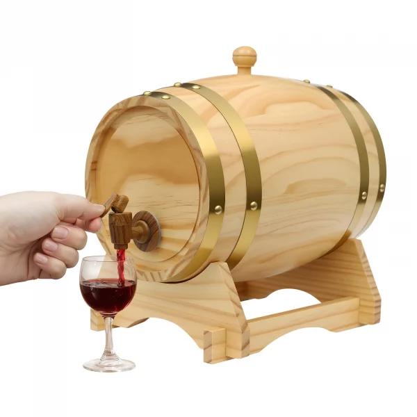 3L/5L Oak Wood Wine Barrel Whisky Wine Barrel Dispenser with Stand&Tap Home Bourbon Rum Wine Storage Barrel Container