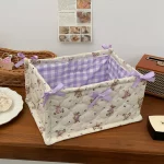 Panier de Rangement Carré en Dentelle Fleurie – Organiseur de Bureau Matelassé Style Coréen – Image 15