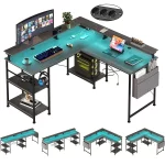 Bureau Gamer d'Angle avec LED RGB, Rangements et Prise USB - Gris/Noir