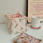 Panier de Rangement Carré en Dentelle Fleurie – Organiseur de Bureau Matelassé Style Coréen – Image 14