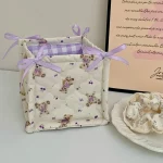 Panier de Rangement Carré en Dentelle Fleurie – Organiseur de Bureau Matelassé Style Coréen – Image 12