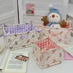 Panier de Rangement Carré en Dentelle Fleurie – Organiseur de Bureau Matelassé Style Coréen – Image 5