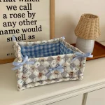 Panier de Rangement Carré en Dentelle Fleurie – Organiseur de Bureau Matelassé Style Coréen – Image 13