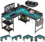 Bureau Gamer d'Angle avec LED RGB, Rangements et Prise USB - Gris/Noir – Image 7
