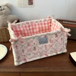 Panier de Rangement Carré en Dentelle Fleurie – Organiseur de Bureau Matelassé Style Coréen – Image 10